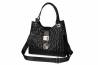 Pikowana klasyczna torebka damska shopper Laura Biaggi czarna pasek logo na ramię