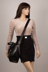 Pikowana klasyczna torebka damska shopper Laura Biaggi czarna pasek logo na ramię