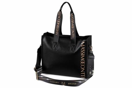 Torebka damska Massimo Contti shopper czarna torba A4 pasek z logo na ramię